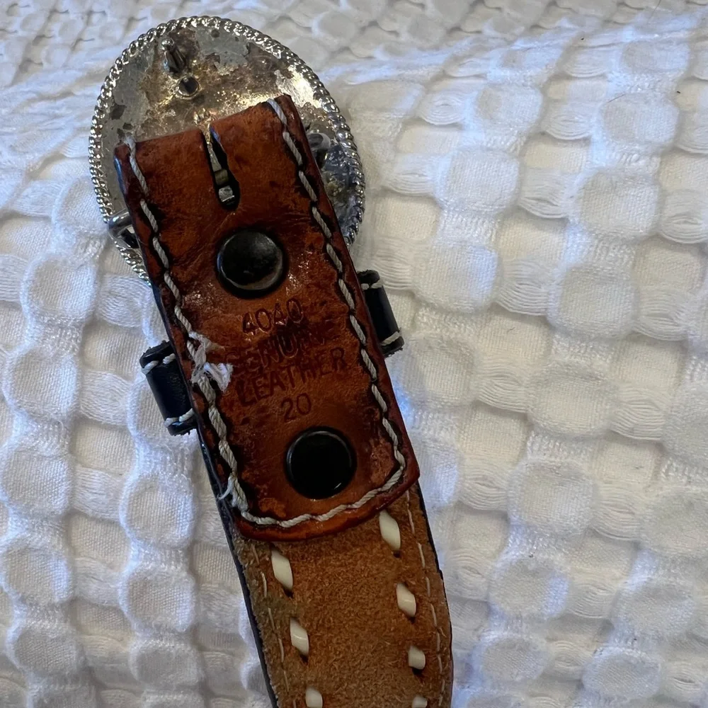 Brown Leather Boy’s Belt with Ornate Silver Buckle